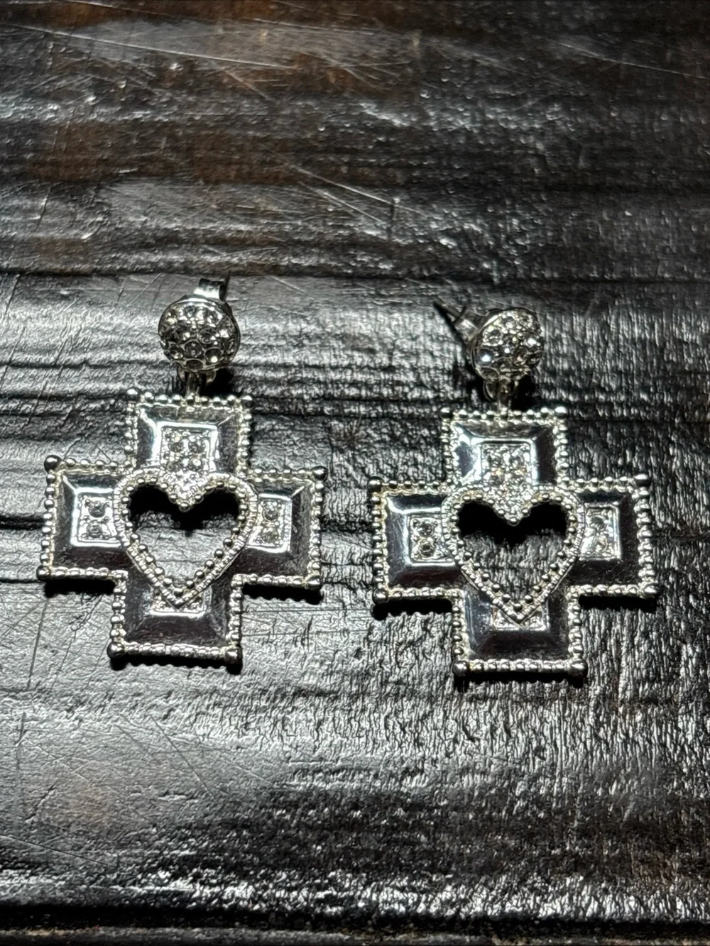 Silver Heart Cross Drop Earrings - Women Jewelry